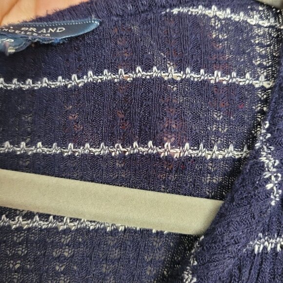 Lucky Brand Sz Small Knit Shirt Top Navy Blue White Stripes Soft Split Neck VGC - Picture 4 of 8